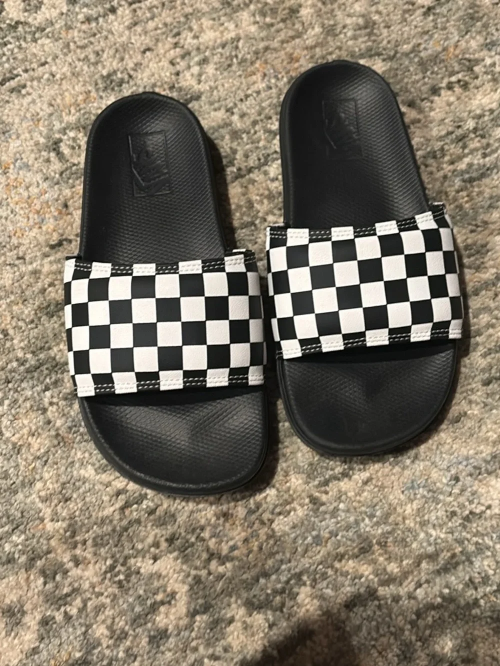 Vans Kids Black and White Checkerboard Slide Sandals